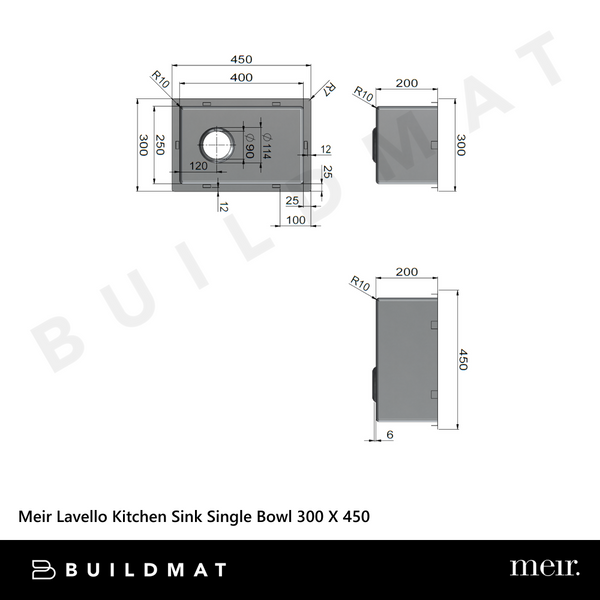 Meir Kitchen Sink Single Bowl 300 X 450 Stainless Steel