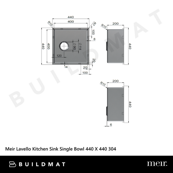 Meir Kitchen Sink Single Bowl 440 X 440 304 Stainless Steel