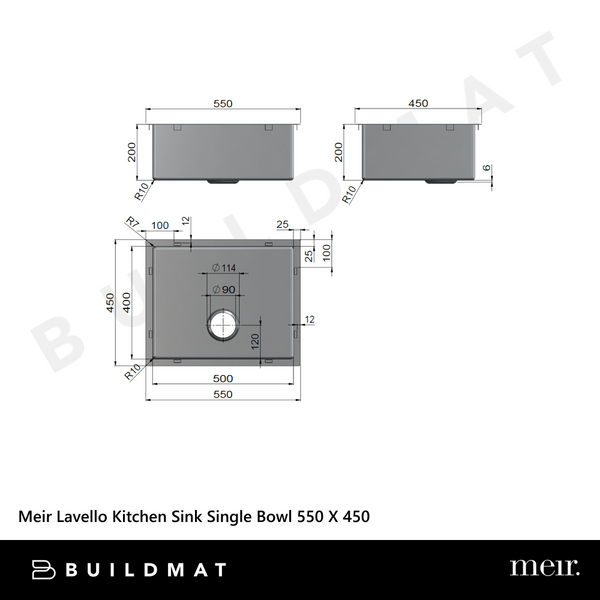 Meir Kitchen Sink Single Bowl 550 X 450 Stainless Steel