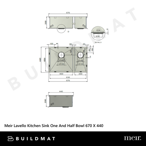Meir Kitchen Sink One And Half Bowl 670 X 440 Shadow Gunmetal