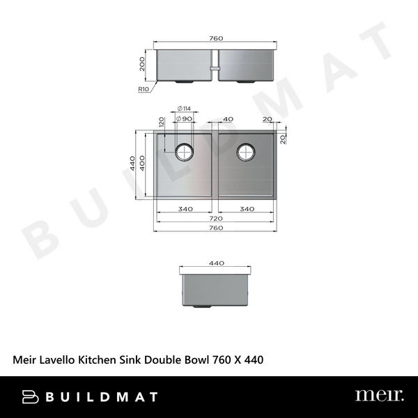 Meir Kitchen Sink Double Bowl 760 X 440 Shadow Gunmetal