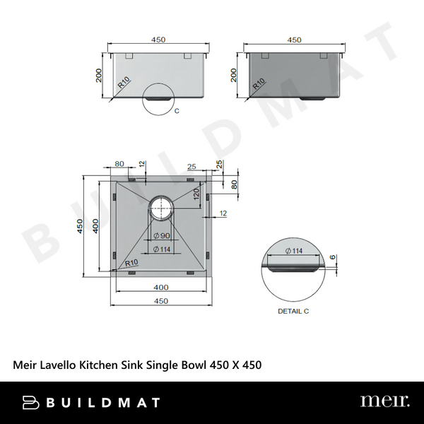 Meir Kitchen Sink Single Bowl 450 X 450 Shadow Gunmetal