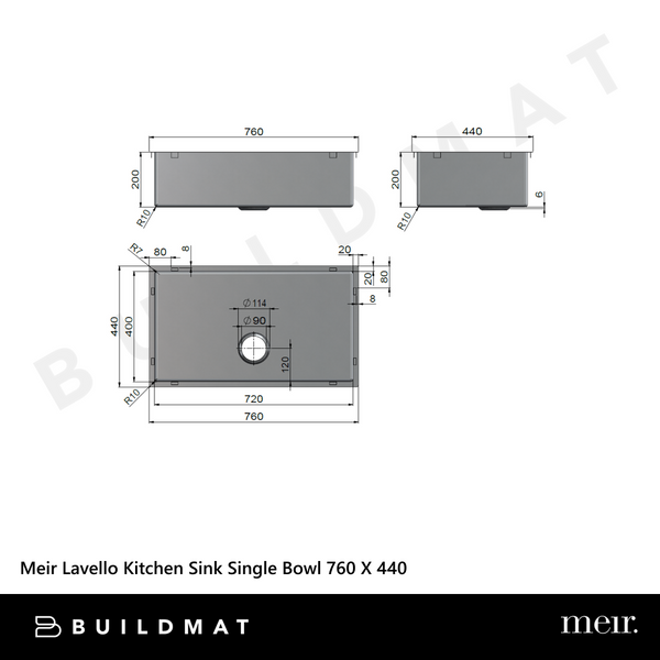 Meir Kitchen Sink Single Bowl 760 X 440 Shadow Gunmetal