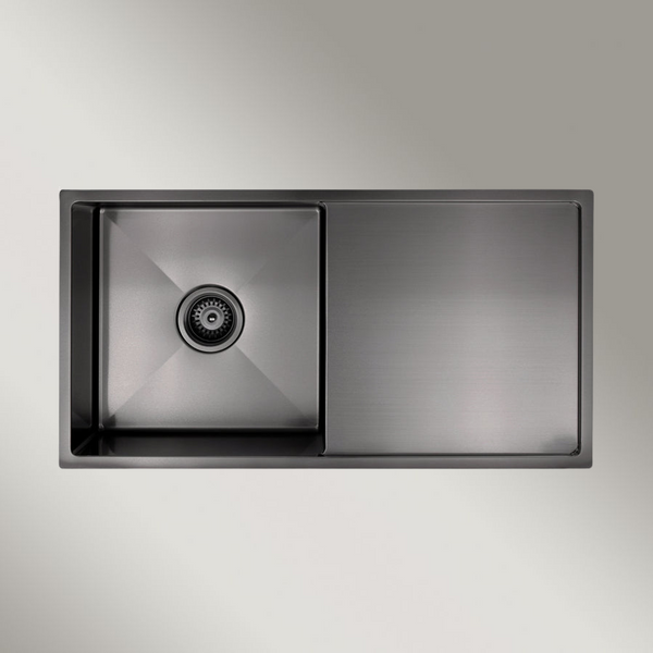 Meir Kitchen Sink Single Bowl And Drainboard 840 X 440 Shadow Gunmetal