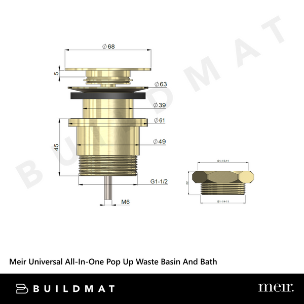 Meir Universal All-In-One Pop Up Waste Basin And Bath Brushed Nickel