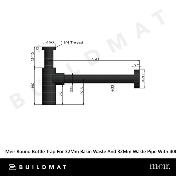 Meir Round Bottle Trap For 32mm Basin Waste And 32mm Waste Pipe With 40mm Adapter Shadow Gunmetal