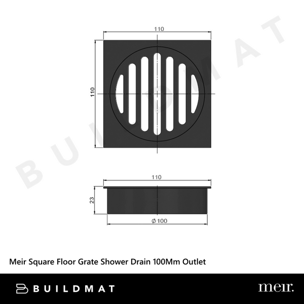 Meir Square Floor Grate Shower Drain 100mm Outlet Polished Chrome