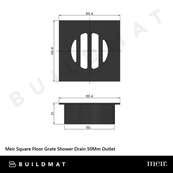 Meir Square Floor Grate Shower Drain 50mm Outlet Matte Black