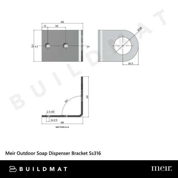 Meir Outdoor Soap Dispenser Bracket SS316 Stainless Steel