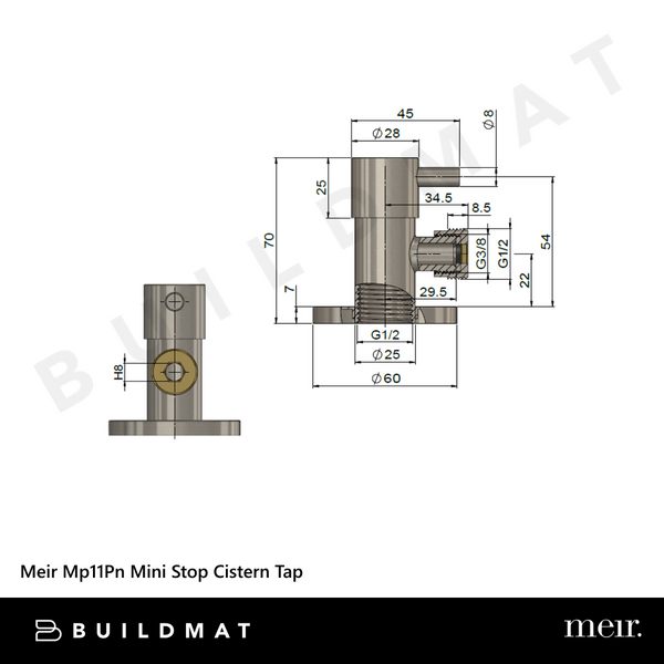 Meir Mini Stop Cistern Tap Polished Chrome