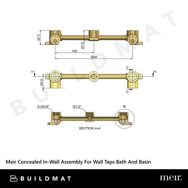 Meir Concealed In-Wall Assembly For Wall Taps Bath And Basin Matte Black