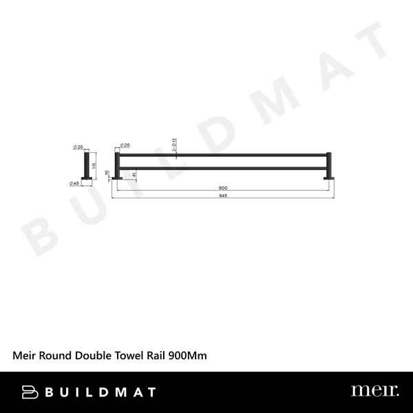 Meir Round Double Towel Rail 900mm Matte Black