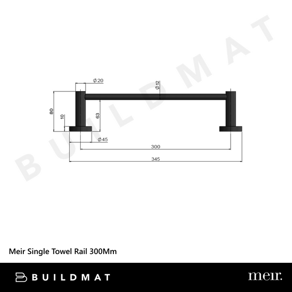Meir Single Towel Rail 300mm Polished Chrome