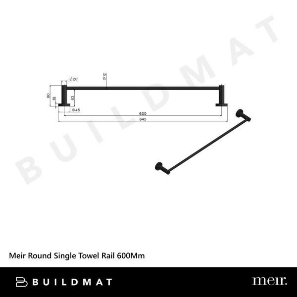Meir Round Single Towel Rail 600mm Polished Chrome