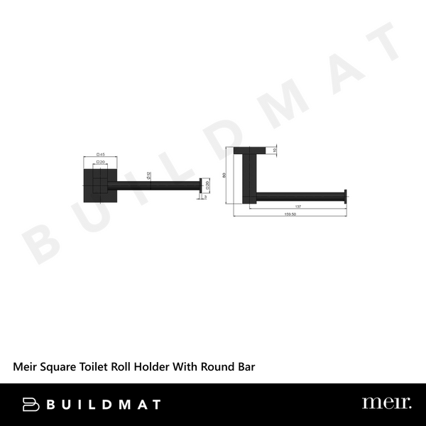 Meir Square Toilet Roll Holder With Round Bar Matte Black