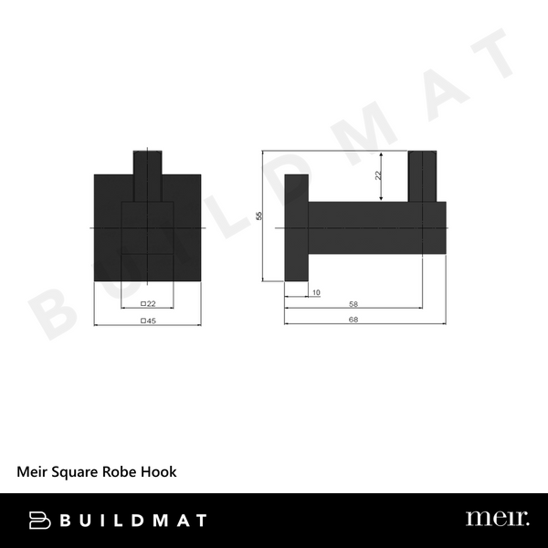 Meir Square Robe Hook Matte Black