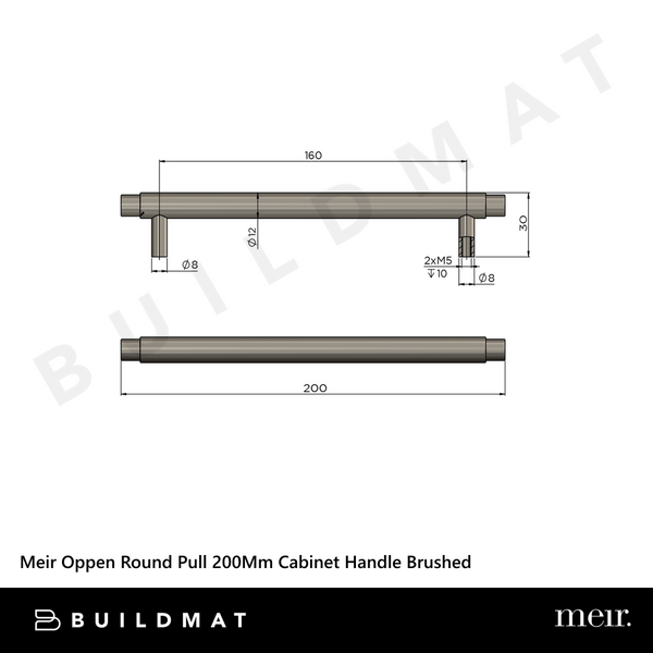 Meir Oppen Round Pull 200mm Cabinet Handle Brushed Shadow Gunmetal