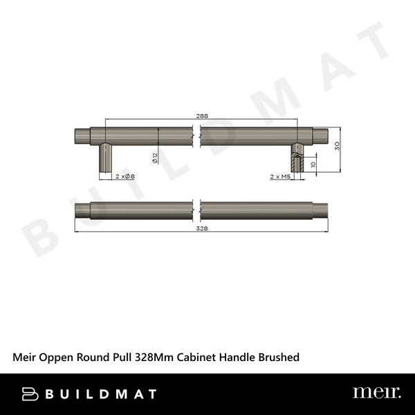Meir Oppen Round Pull 328mm Cabinet Handle Brushed Brushed Nickel