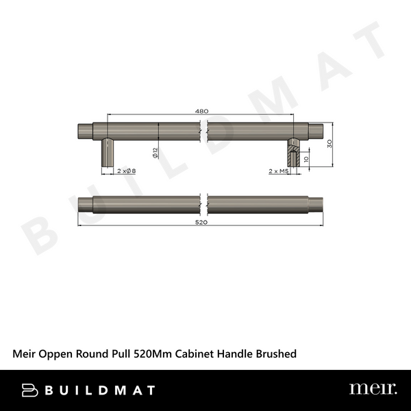 Meir Oppen Round Pull 520mm Cabinet Handle Brushed Shadow Gunmetal