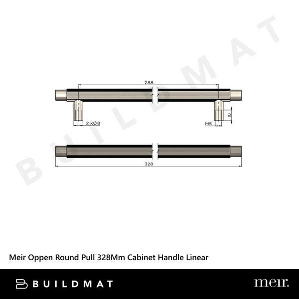 Meir Oppen Round Pull 328mm Cabinet Handle Linear Brushed Nickel