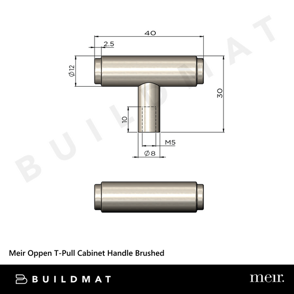 Meir Oppen T-Pull Cabinet Handle Brushed Shadow Gunmetal
