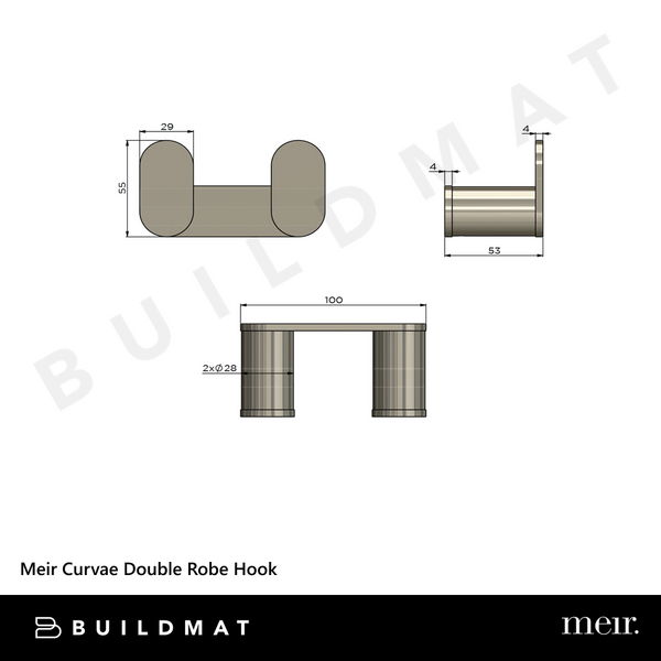Meir Curvae Double Robe Hook Polished Chrome