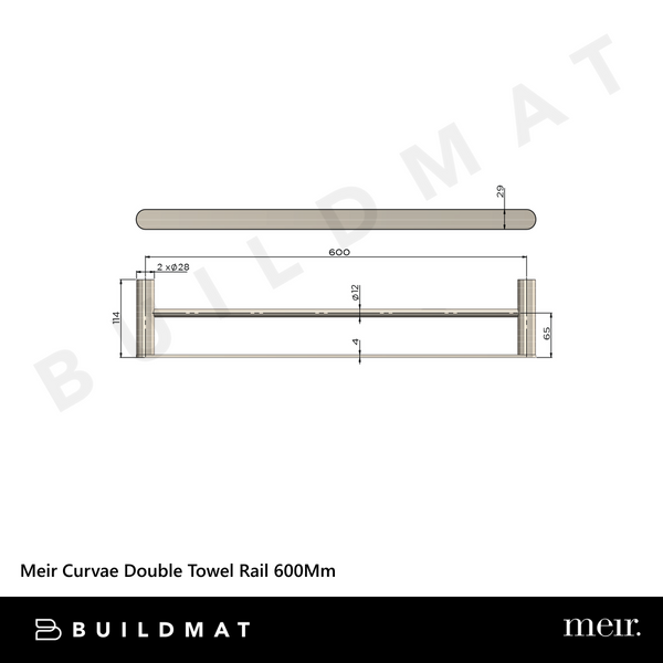 Meir Curvae Double Towel Rail 600mm Brushed Nickel