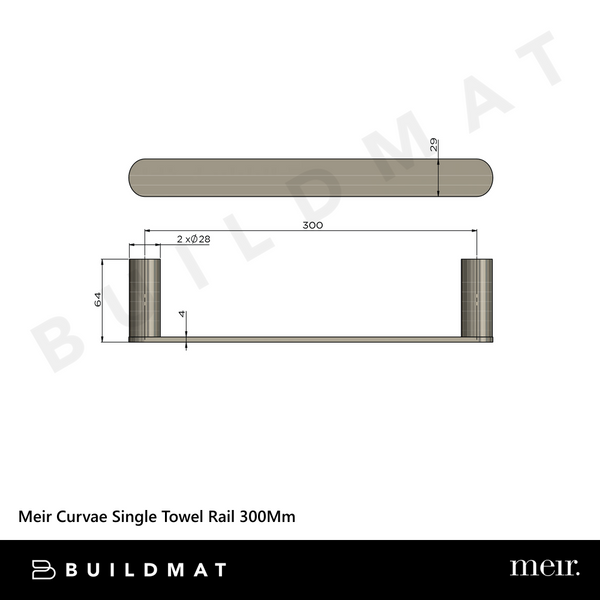 Meir Curvae Single Towel Rail 300mm Shadow Gunmetal