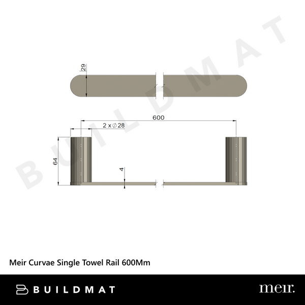 Meir Curvae Single Towel Rail 600mm Champagne