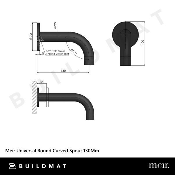 Meir Universal Round Curved Spout 130mm Matte Black