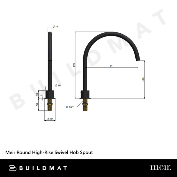 Meir Round High-Rise Swivel Hob Spout Matte Black