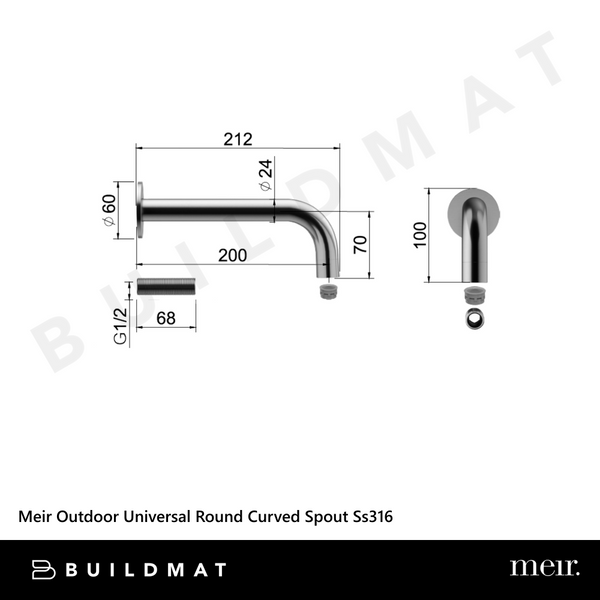 Meir Outdoor Universal Round Curved Spout SS316 Stainless Steel