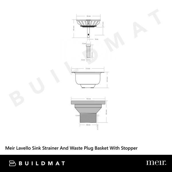Meir Lavello Sink Strainer And Waste Plug Basket With Stopper Brushed Nickel