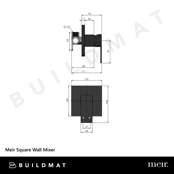 Meir Square Wall Mixer Matte Black