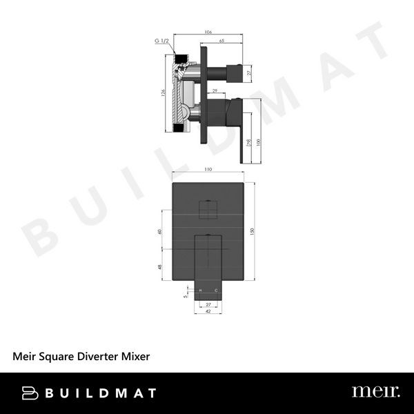 Meir Square Diverter Mixer Matte Black