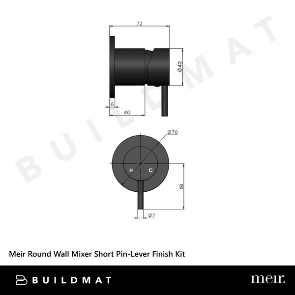 Meir Round Wall Mixer Short Pin-Lever (Trim Kit Only) Shadow Gunmetal