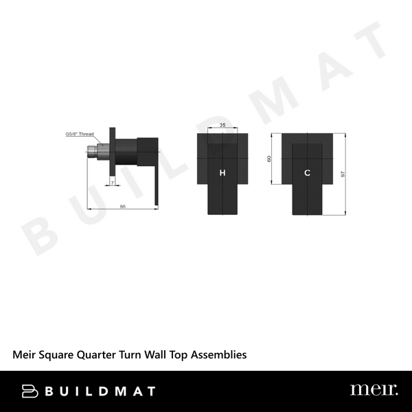 Meir Square Quarter Turn Wall Top Assemblies Matte Black