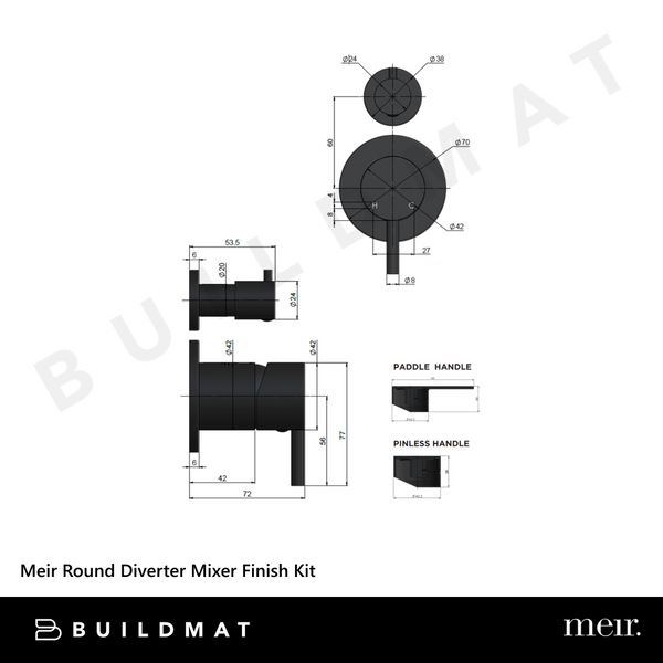 Meir Round Diverter Mixer (Trim Kit Only) Matte Black