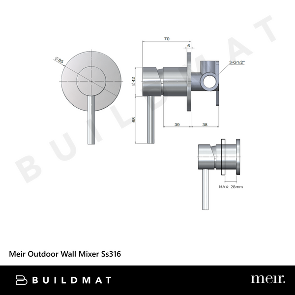 Meir Outdoor Wall Mixer SS316 Stainless Steel