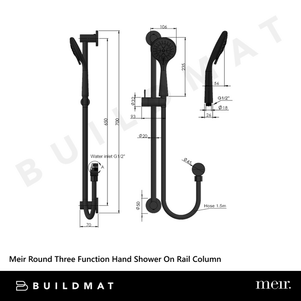 Meir Round Three Function Hand Shower On Rail Column Lustre Bronze