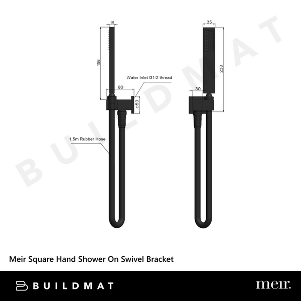 Meir Square Hand Shower On Swivel Bracket Matte Black