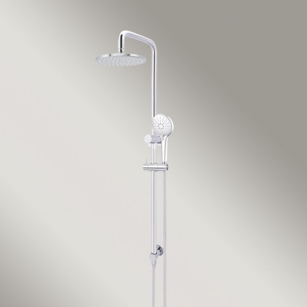 Meir Round Combination Shower Rail 200mm Rose Three Function Hand Shower Polished Chrome