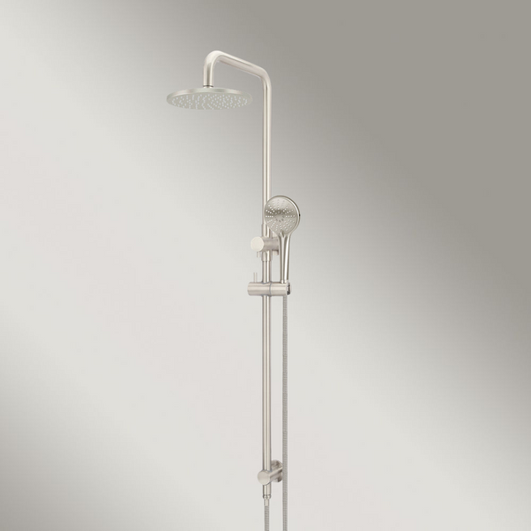 Meir Round Combination Shower Rail 200mm Rose Three Function Hand Shower Brushed Nickel