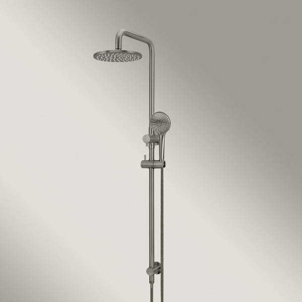 Meir Round Combination Shower Rail 200mm Rose Three Function Hand Shower Shadow Gunmetal