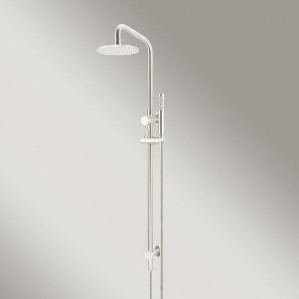 Meir Round Combination Shower Rail 200mm Rose Single Function Hand Shower Brushed Nickel