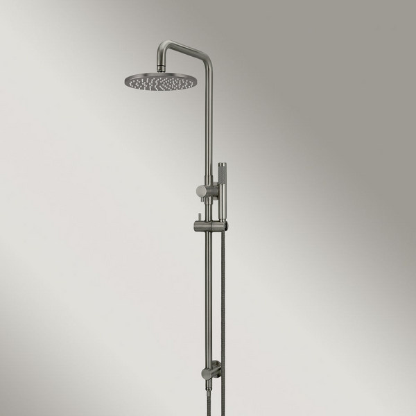Meir Round Combination Shower Rail 200mm Rose Single Function Hand Shower Shadow Gunmetal