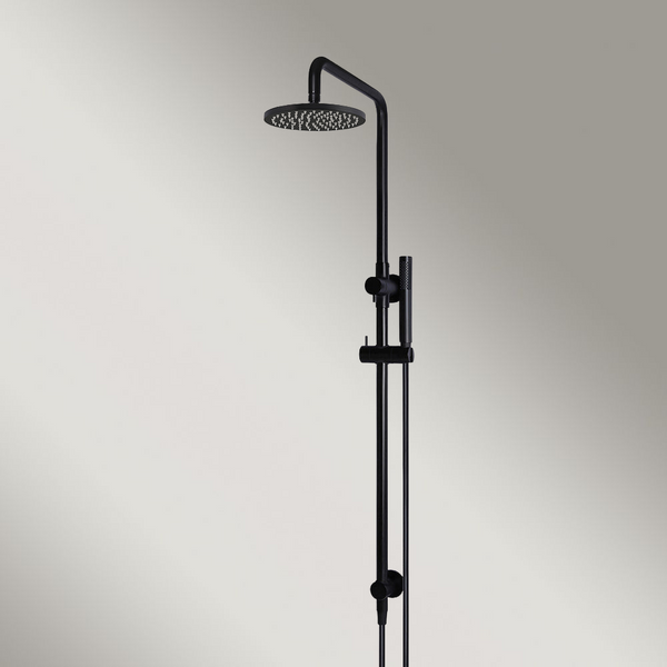 Meir Round Combination Shower Rail 200mm Rose Single Function Hand Shower Matte Black