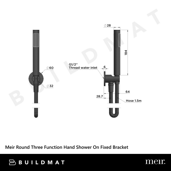 Meir Round Three Function Hand Shower On Fixed Bracket Polished Chrome
