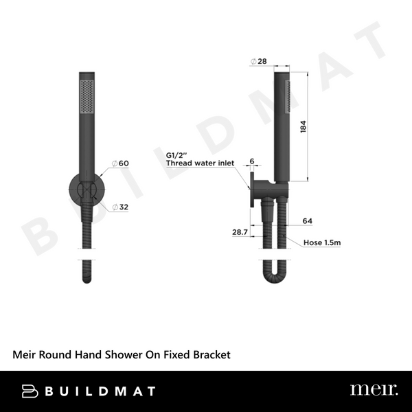 Meir Round Hand Shower On Fixed Bracket Shadow Gunmetal