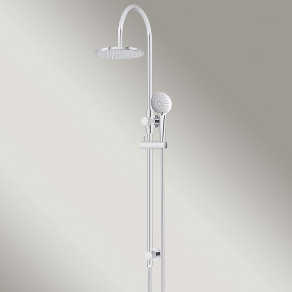 Meir 200mm Round Overhead Shower Rail Three Function Hand Shower Polished Chrome